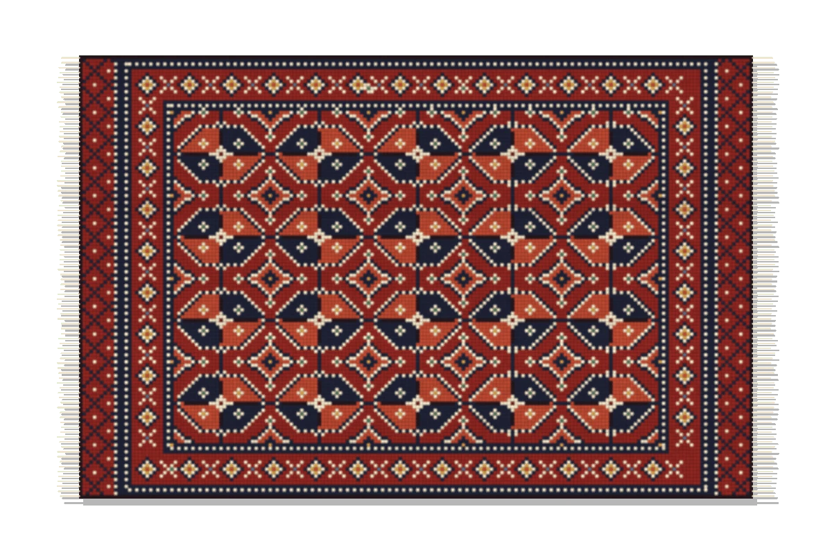 The Bukhara rug: rows of octagonal guls on deep red