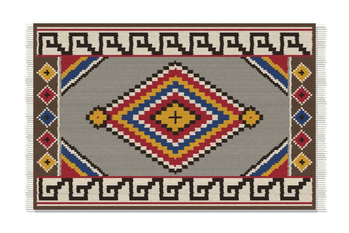 The Zapotec rug: an eye-of-god diamond between stepped frets